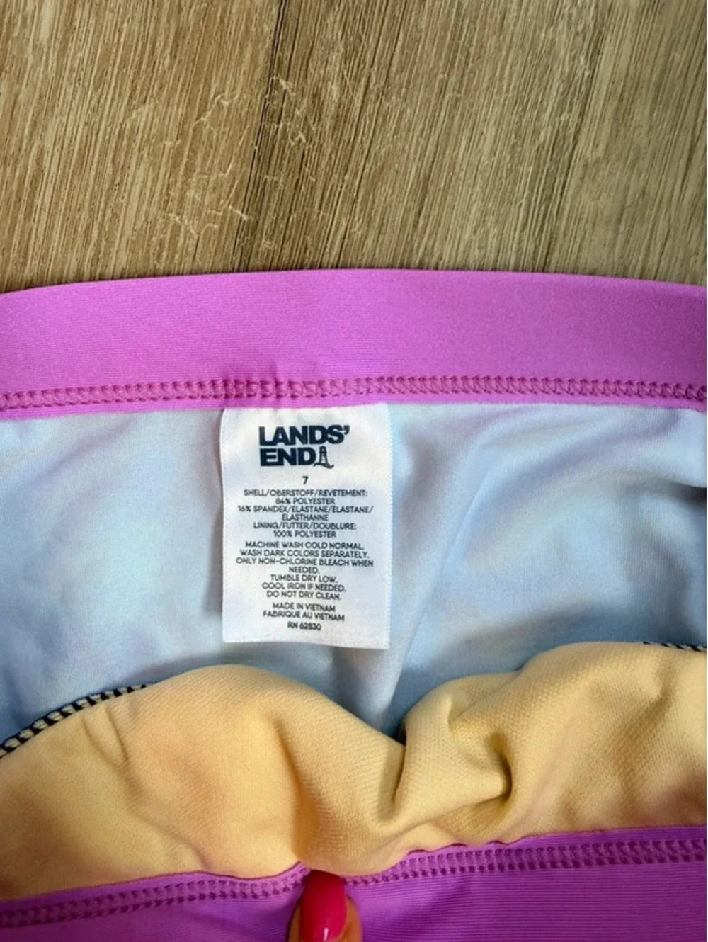 Lands' End Girl’s Three-Piece Rash Guard Swim Set - Blue and Pink, Size 7